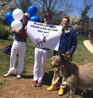Seniors pose for photo of promposal 