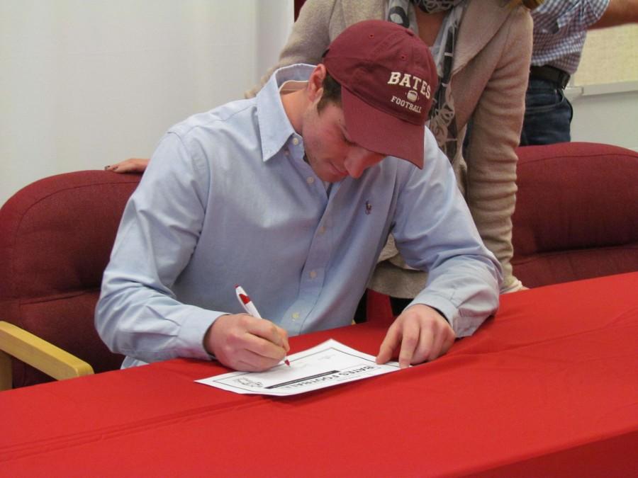 Tyler Baum committed to Bates College for football. 