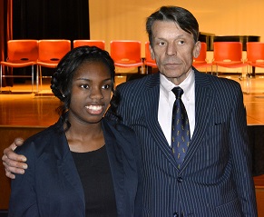 Melissa McDaniel poses with Wall of Honor Inductee J. Geils.