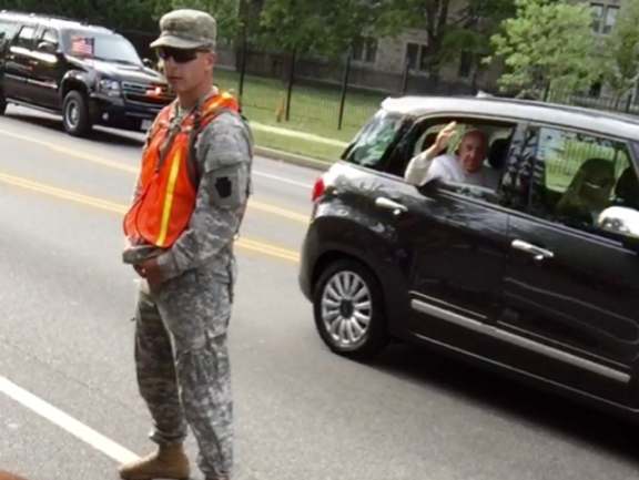 A picture  of the Pope in his Fiat, taken by student at St. Josephs University in Philadelphia