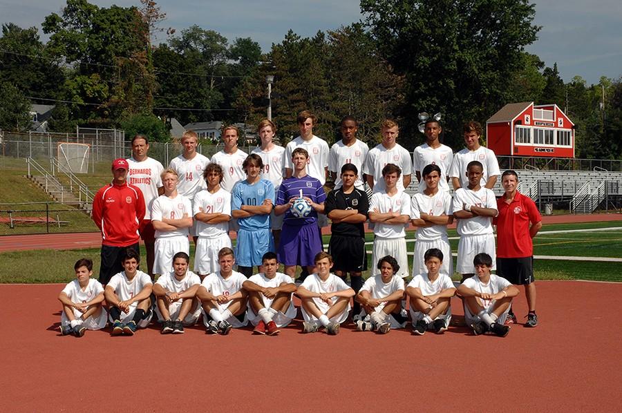 The 2014-15 Boys' Soccer team, featuring Dylan Kahn (#1, center)