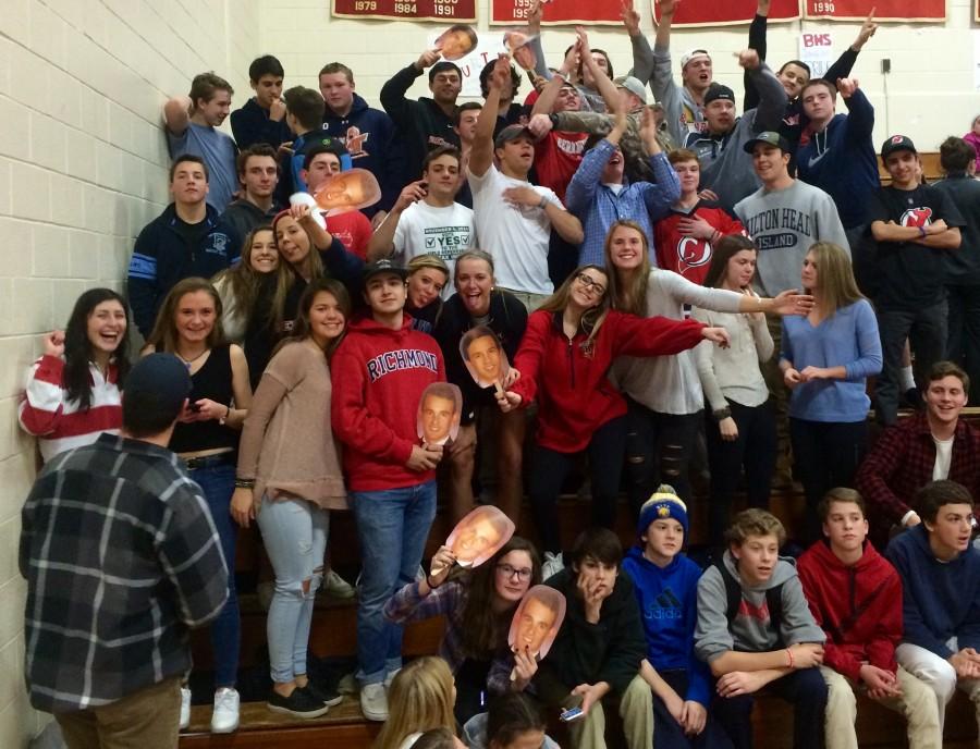 The "Red Sea" supports the basketball team during their big 56-41 win over Pingry