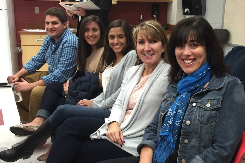 Jake Rosen, Alexa Cerza, Ally Chironna, Mrs. Heather Hunkele, Mrs. Janice OBrien at the Board of Education meeting