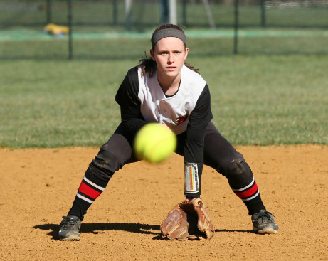 Senior Emily Dean prepares to field the ball