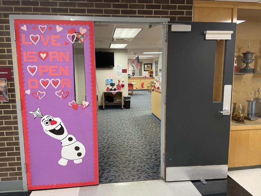 Guidance office decorated for Valentine's Day