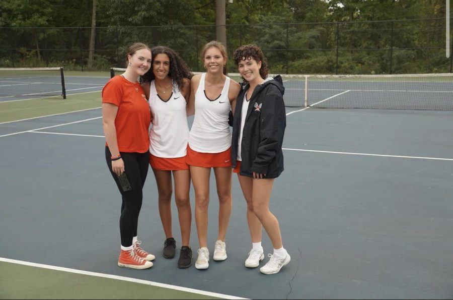 4 Senior Girls on Tennis' Senior Day 2022
