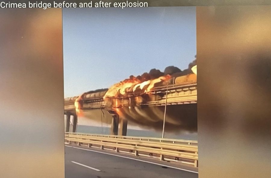 Destruction from the Crimea bridge explosion during the Russia vs. Ukraine war