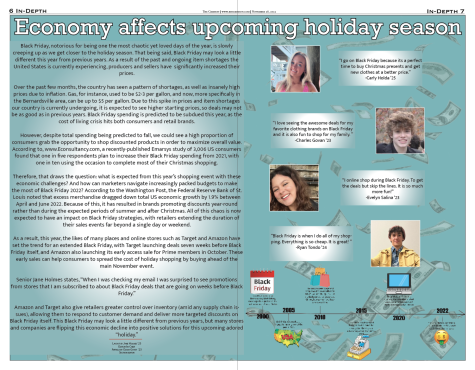 Layout of November in- depth issue regarding the economy during upcoming Holiday Season