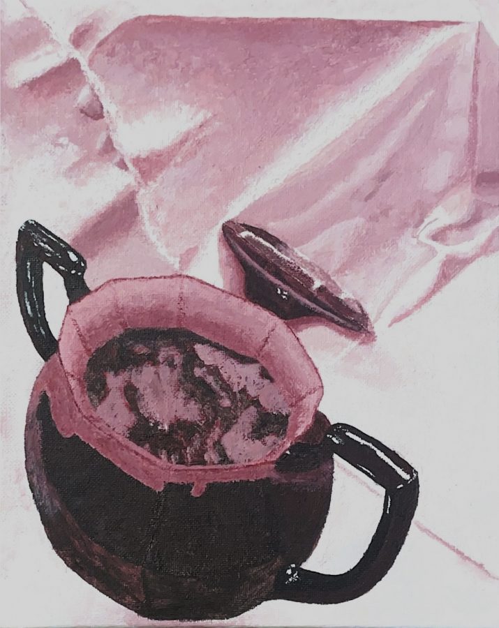 Drawing of a bright red monochromatic still-life of a teapot made in AP Art