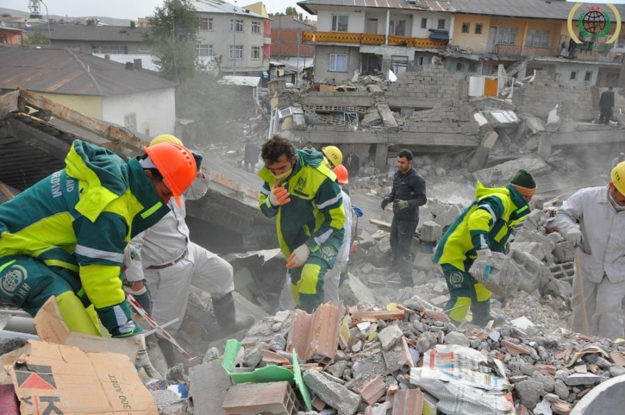 Rescue and patrol teams responding to damages caused by earthquake