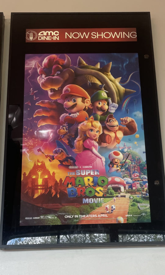 The+Super+Mario+Bros.+Movie+poster%2C+the+movie+is+now+playing+in+theaters