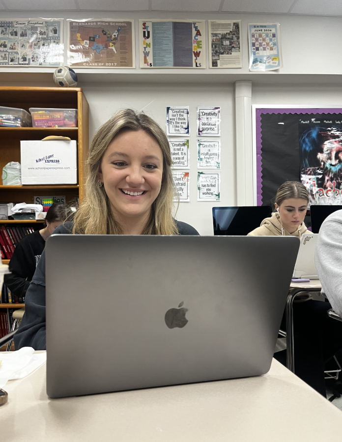 Student Scarlett Campbell works on her computer during class 