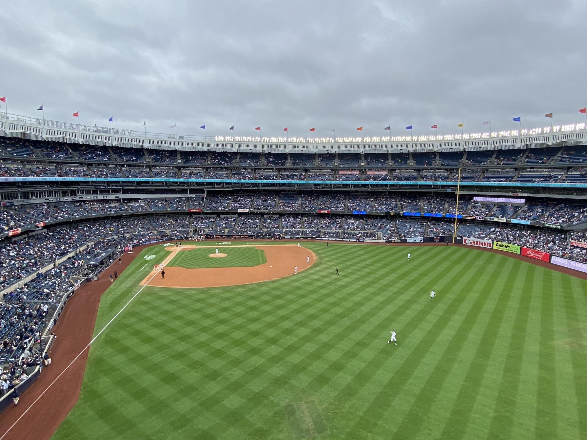 A photo of Yankee Stadium full of excited baseball fans 