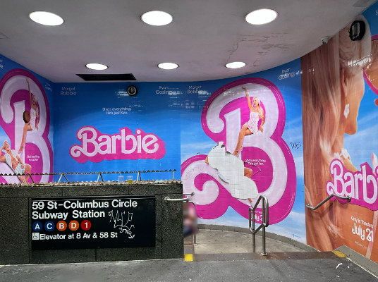 Promotional Barbie posters, as seen in the Upper West Side of New York City.