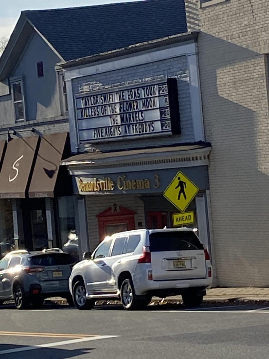 Exterior of Bernardsville Cinema advertises the movies they offer