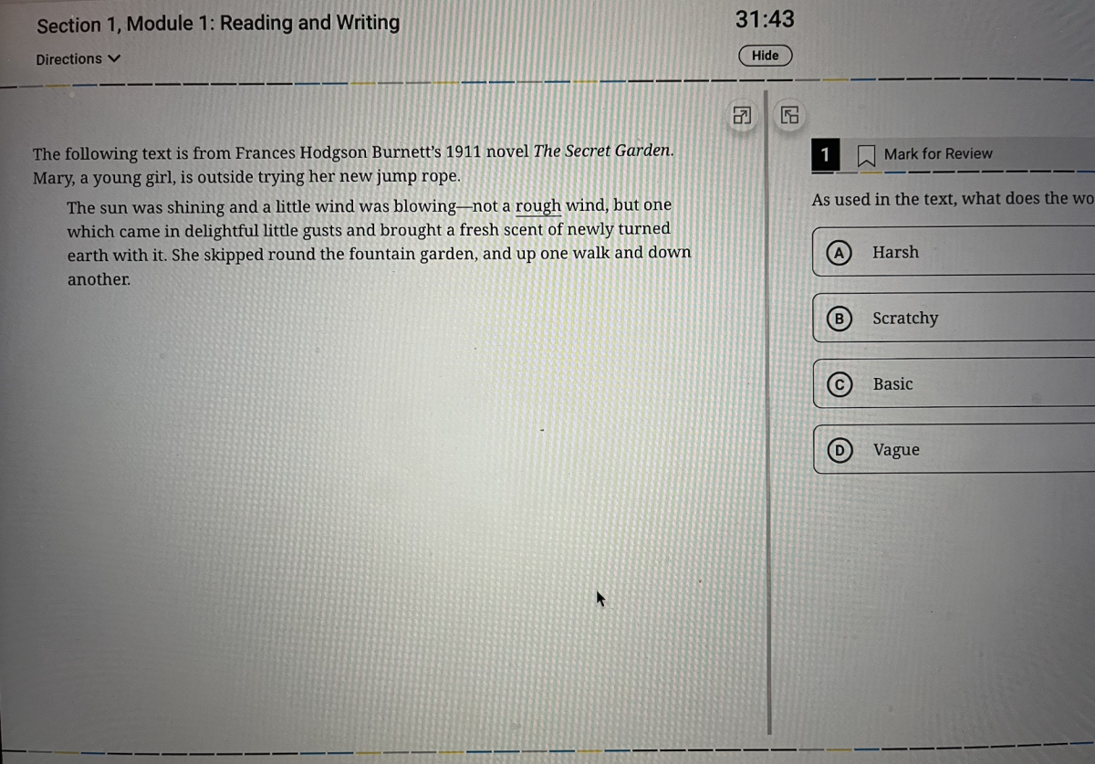 An example of the reading section for the Digital SAT