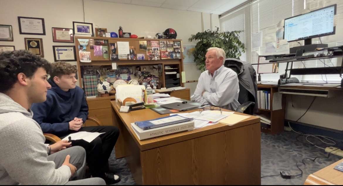 Ari Rosen '25 and Matt Mariani '24 interview Mr. Hoppe about his award. 