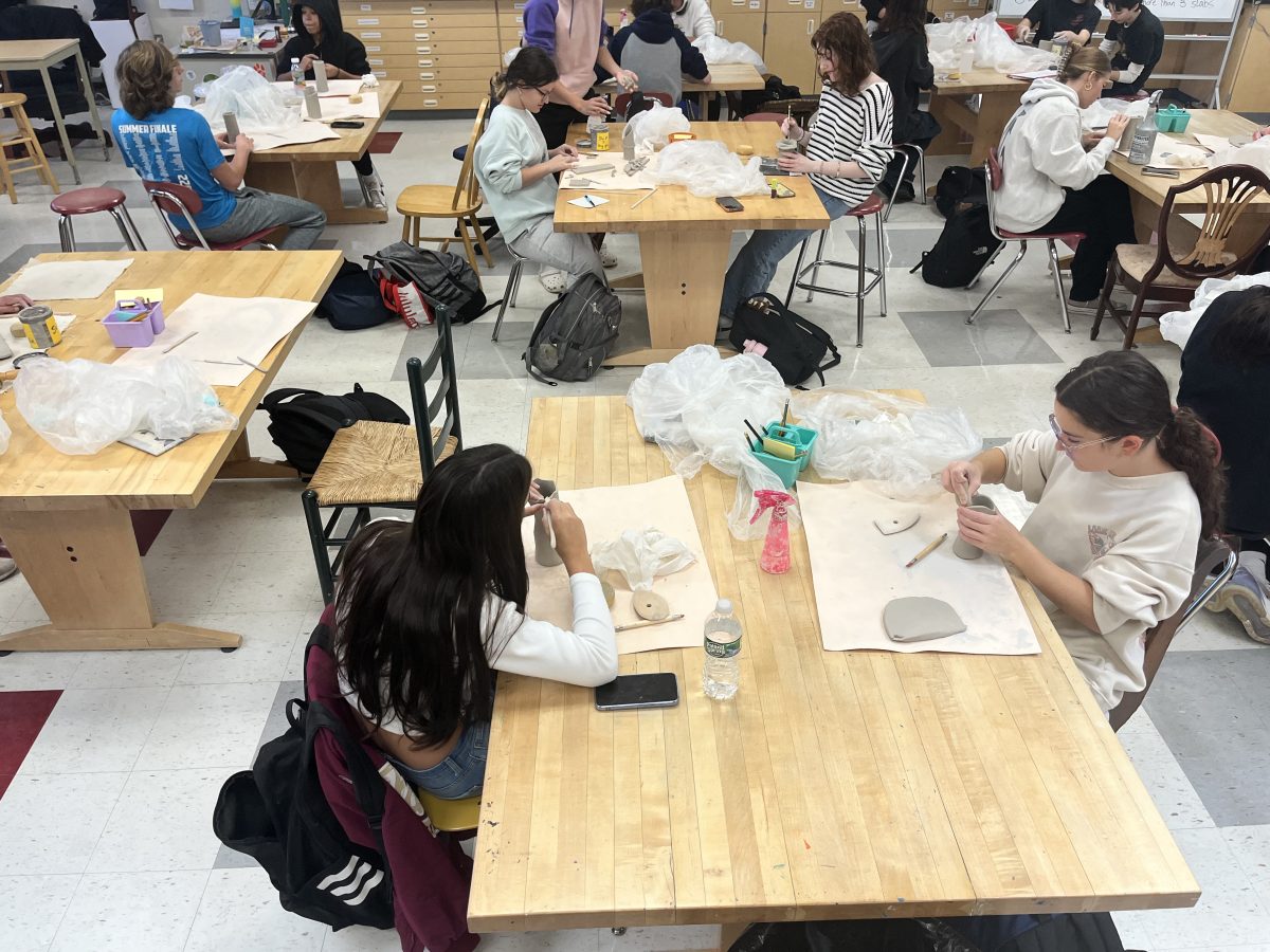Dedicated Bernards arts students work diligently on their ceramics projects