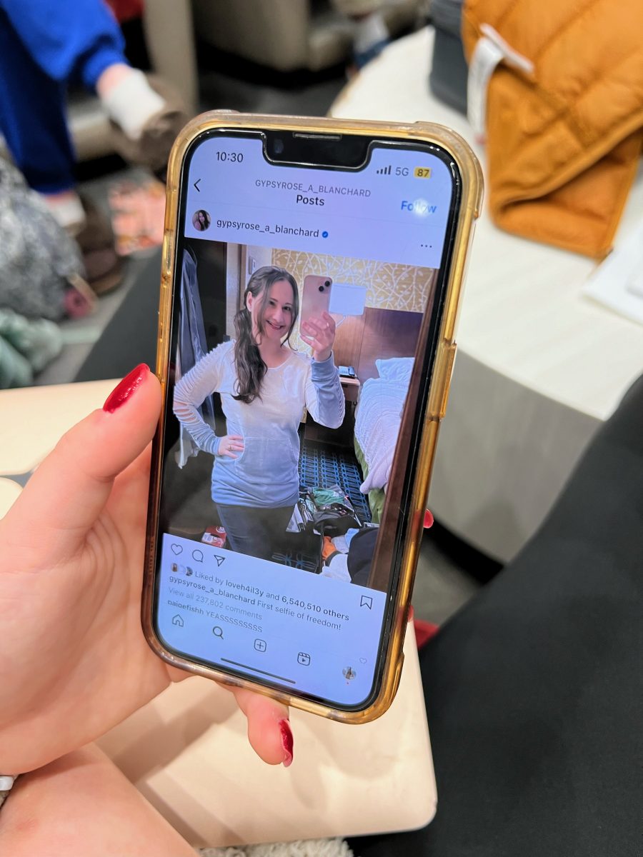 A student views Gypsy Rose's Instagram announcement of her release.