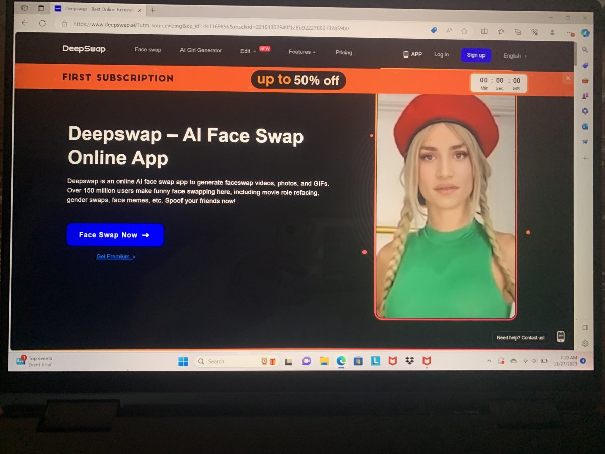 The Deepswap website, an app and website that can be used to create deepfake images and content using AI.
