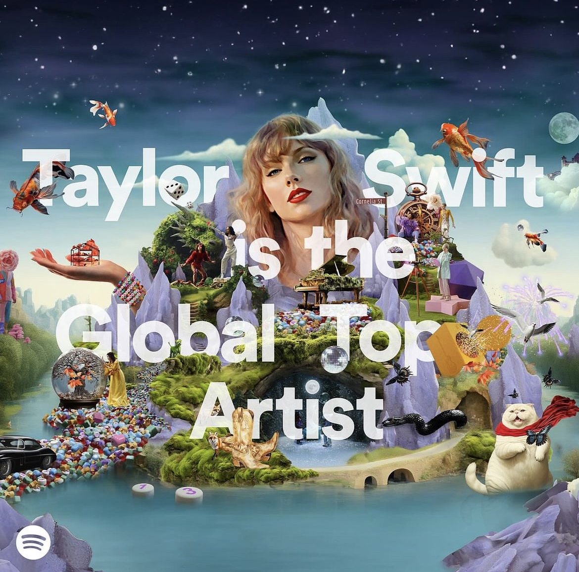 The artwork for Taylor Swift being Spotifys Global Top Artist, as posted by Spotifys instagram 