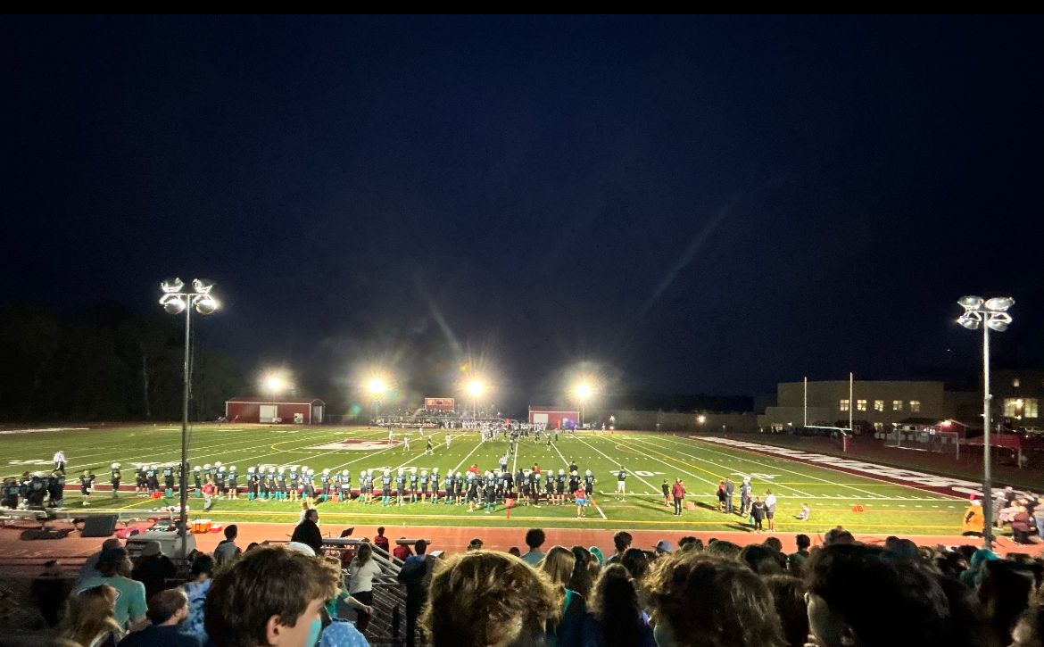 Current lights featured on at night during Bernards football game