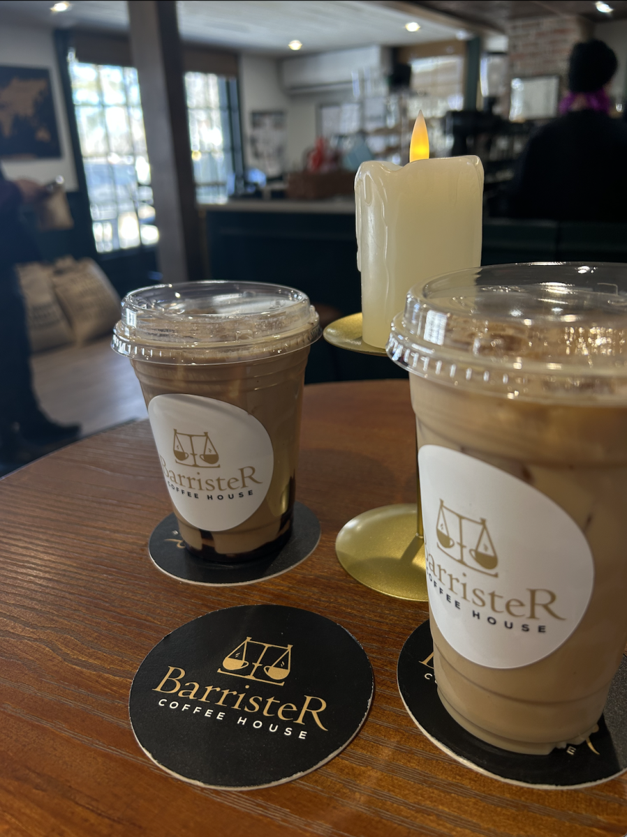 Two iced coffees pictured inside of the Barrister Coffee House