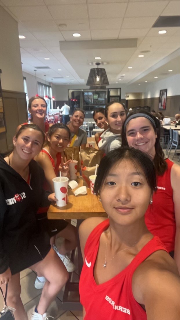 Girls tennis at Chick-Fil-A post win against Mount St. Mary's Academy in Watchung 