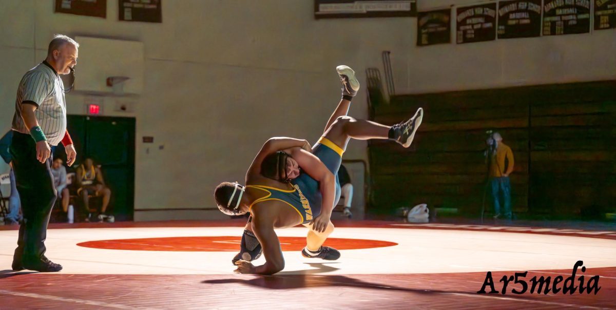 Chase Caponigro ‘27 taking down a Franklin wrestler on the way to a BHS victory.