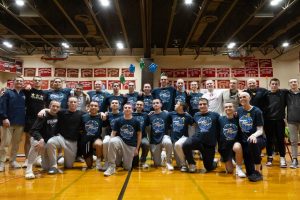 All of the shavees posing for a picture at the end of the St. Baldrick's event