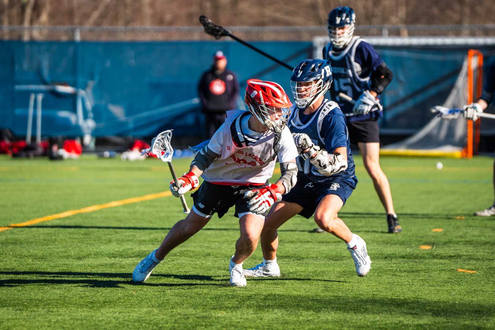 Finn Vaccaro  looks to score a goal in a scrimmage against Randolph