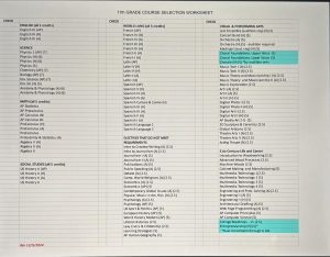 The highlighted blue are the classes that are offered as  dual enrollment 