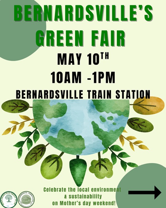 Poster giving information on the Bernardsville Green Fair, on Saturday May 10th.