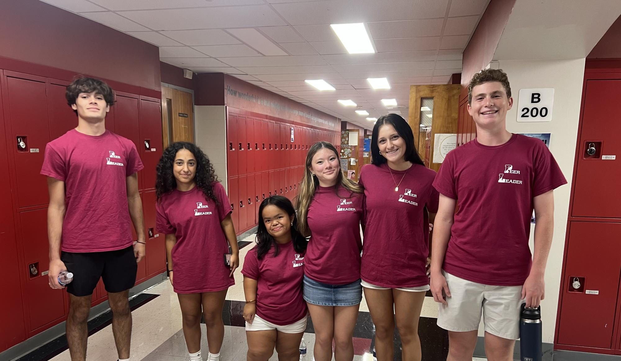 Peer Leaders pictured at Back to School Night, from left to right: Sean Arcelay '27, Juliette Raguso '26, Kristen Lee '27, Abby Wolkow '27, Kaia Alexander '26, Charlie Quinn '27
