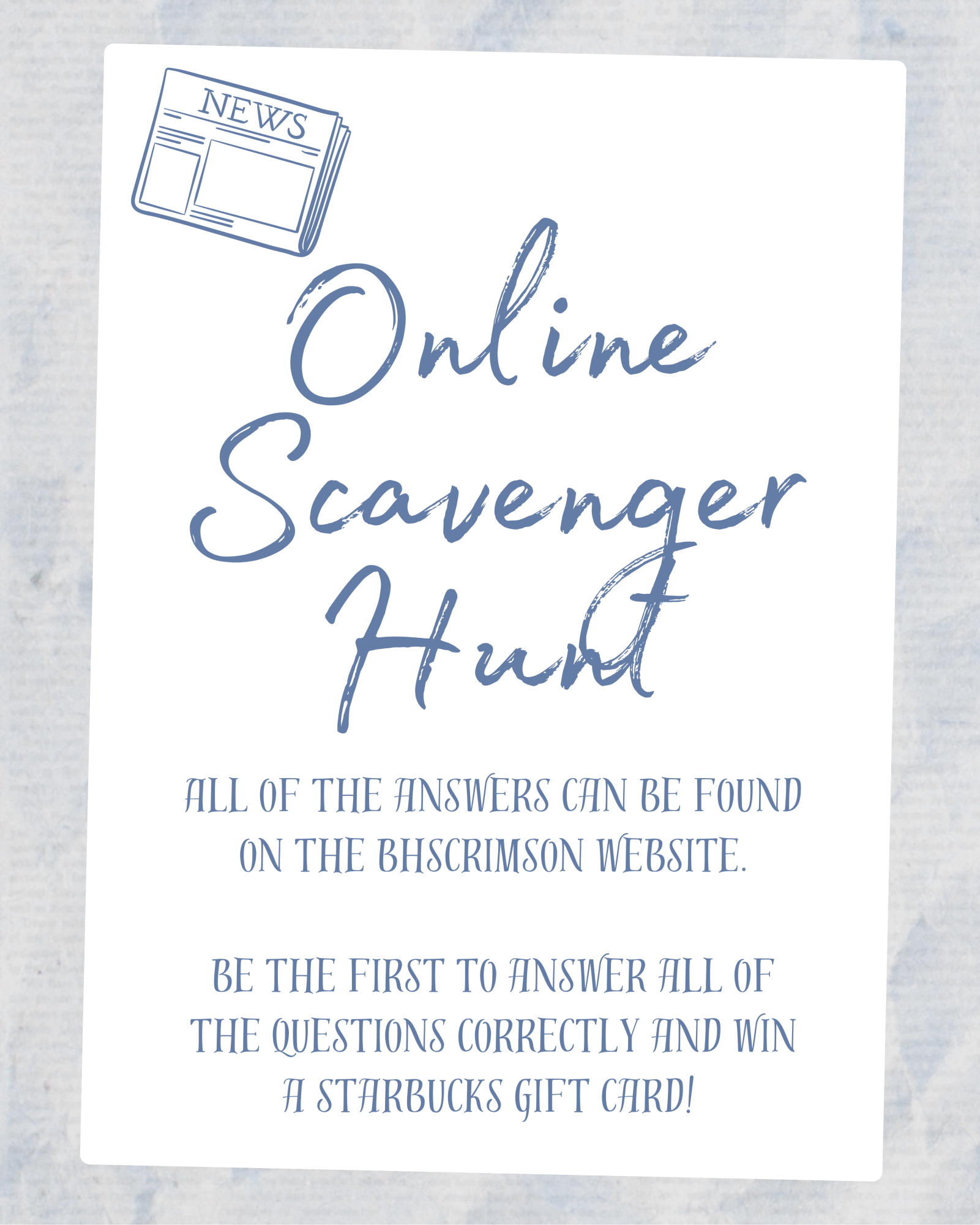 Be the First person to submit all the correct answers and win! good luck BHS