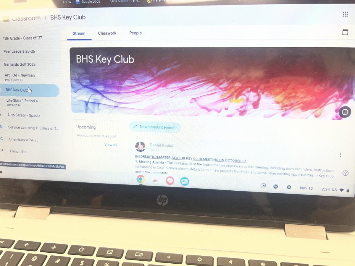 Image of the BHS Key Club google classroom page
