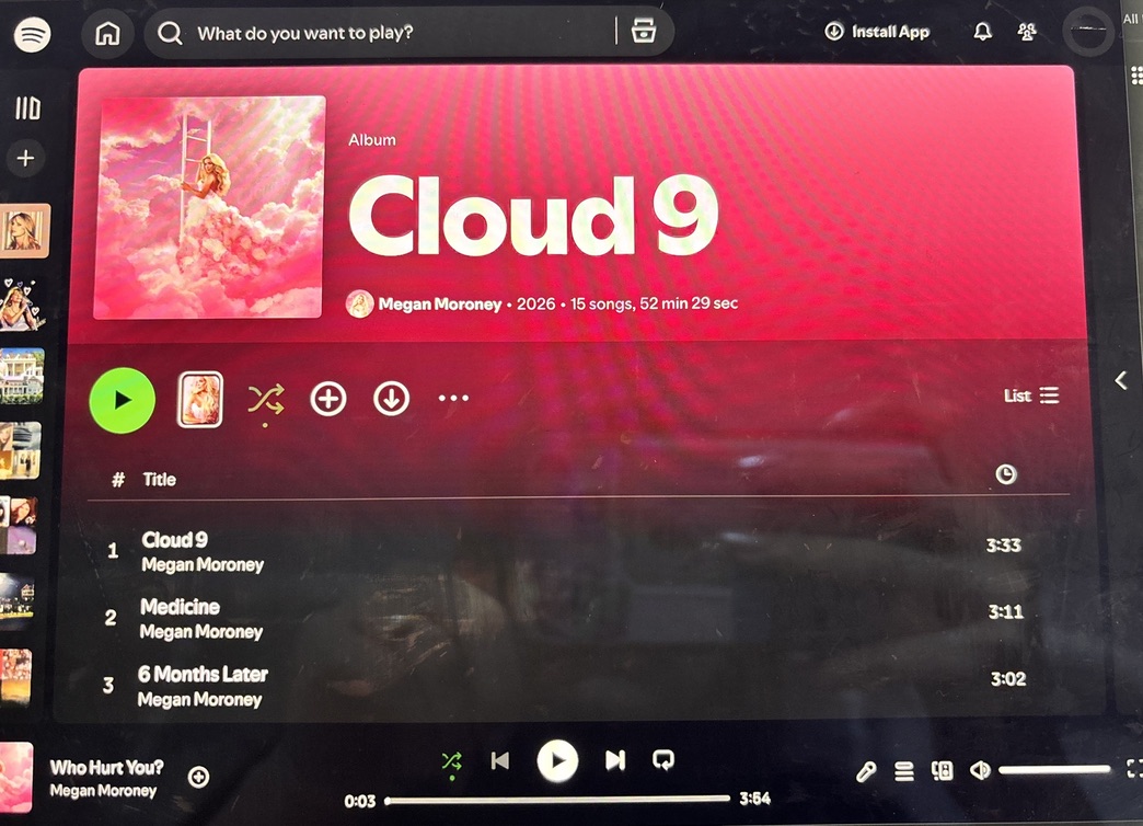 Moroney’s new album “Cloud 9”
available for listening on Spotify