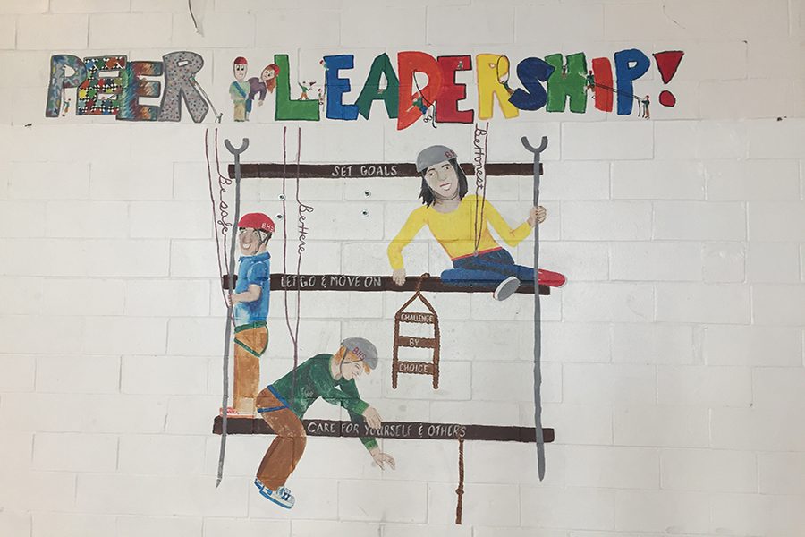 The Peer Leaders mural located in the Upper Gym, where Peer Leaders activities take place.
