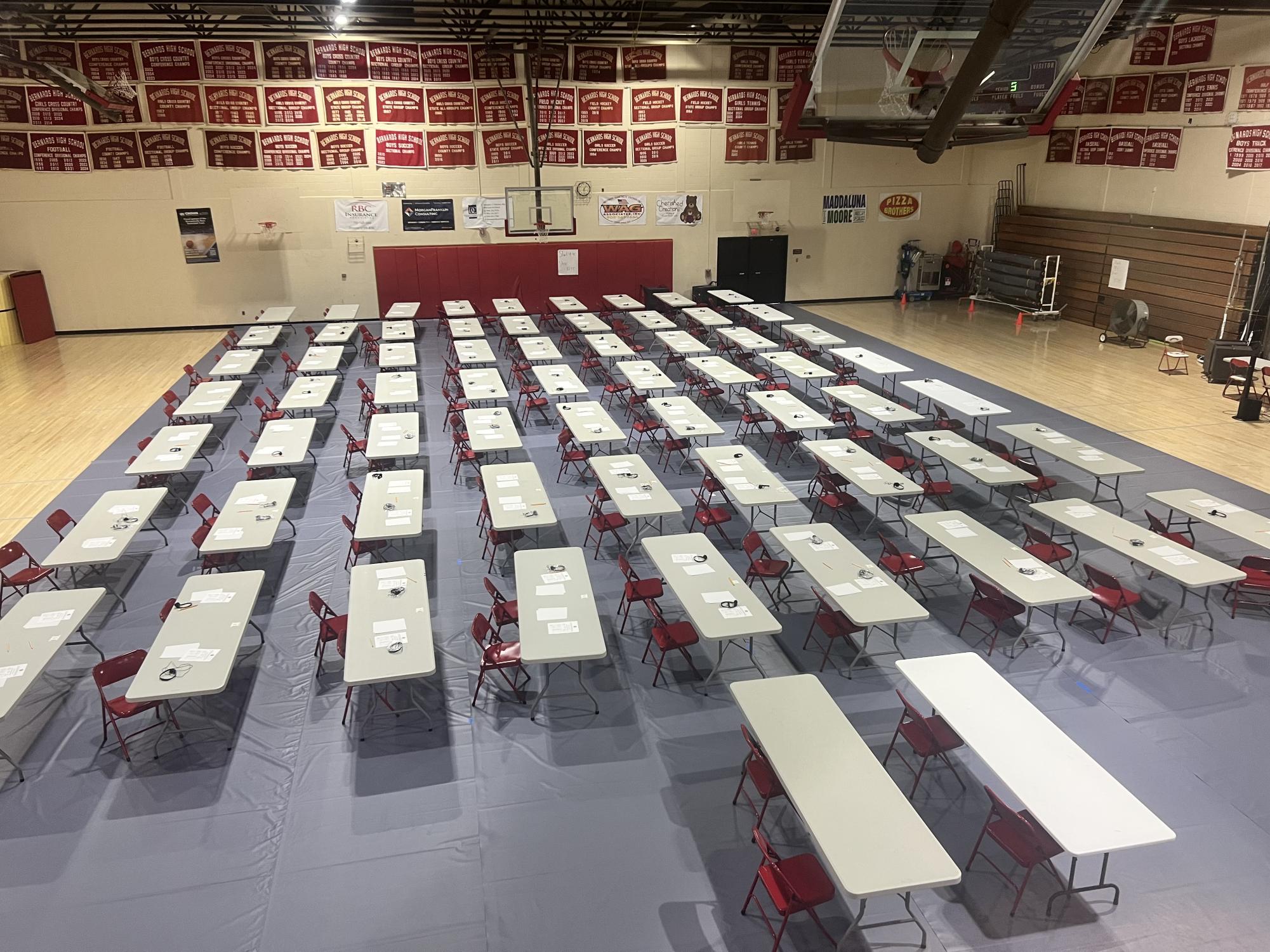 Testing center set up for juniors for NJGPA testing in the lower gym
